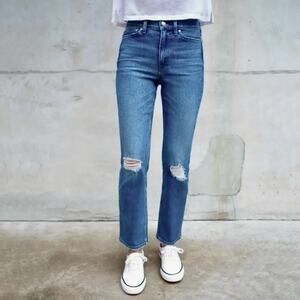AYR The Yes Yes Yes High Rise Straight Leg Cropped Jeans Distressed Blue SZ 26